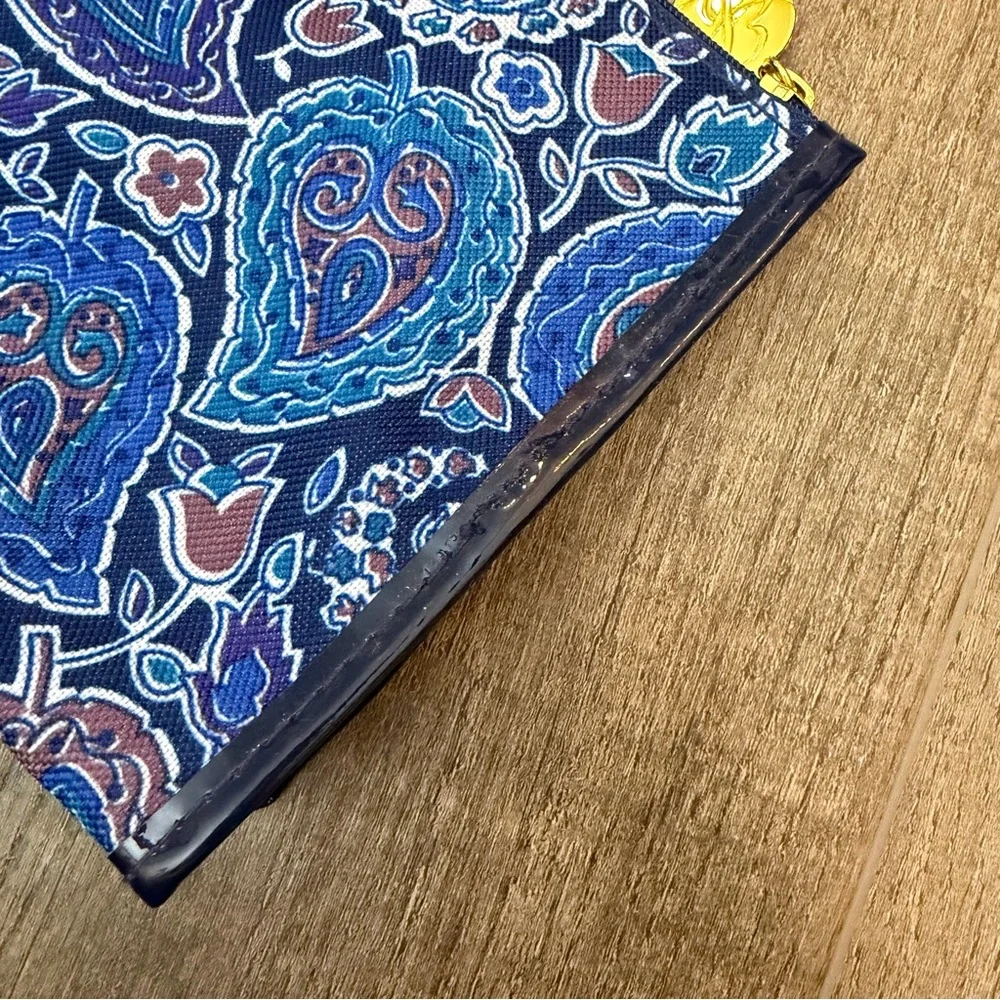 Estée Lauder Blue Paisley Patterned Pouch Cosmetic‎ Bag Zipper Gold Pull Tab